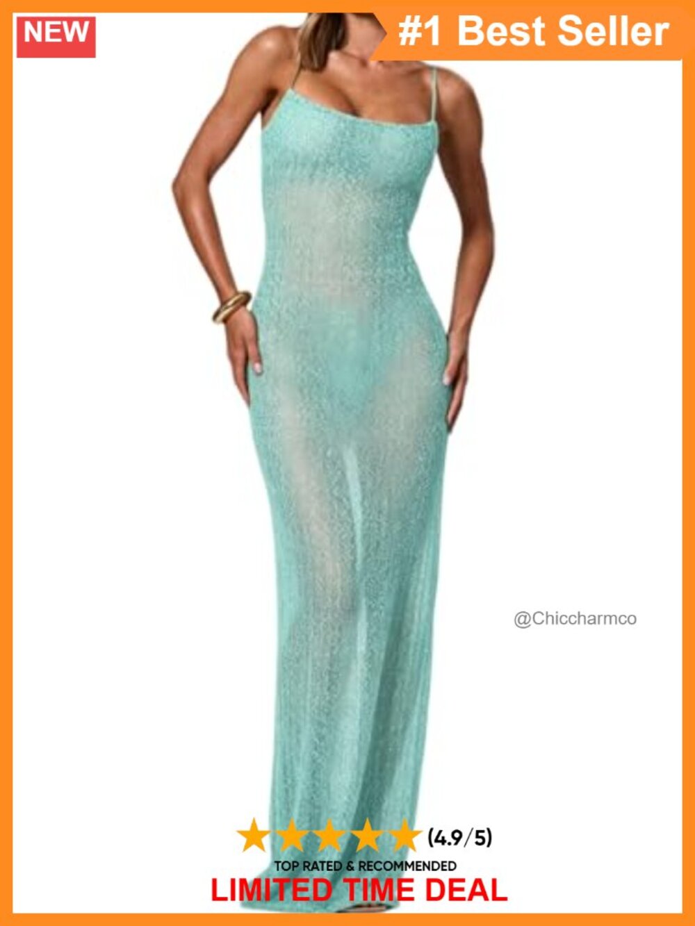 Sequin Mesh Crochet Cover Up Maxi Dress Sleeveless Square Neck Beach